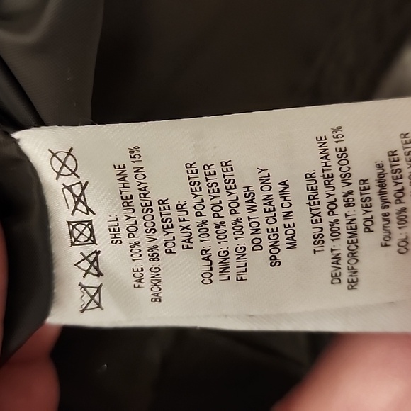 French Connection Dark Olive Faux Leather Jacket with White Fur Collar - Picture 8 of 8